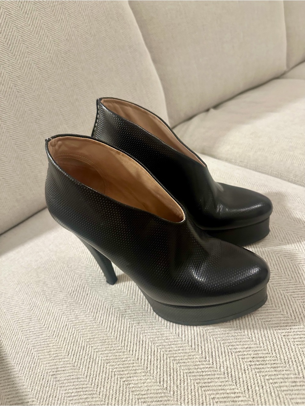 Jil Sander Black Leather High Vamp Platform Ankle Booties 39.5